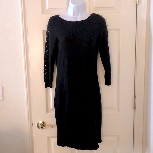 Ann Taylor Black Pearl Embellished Sweater Dress - Picture 1 of 15